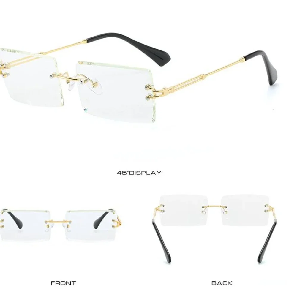 Men Hip Hop Sunglasses Square Rimless‎ Clear Lens Diamond Cut Migos Quevo Style